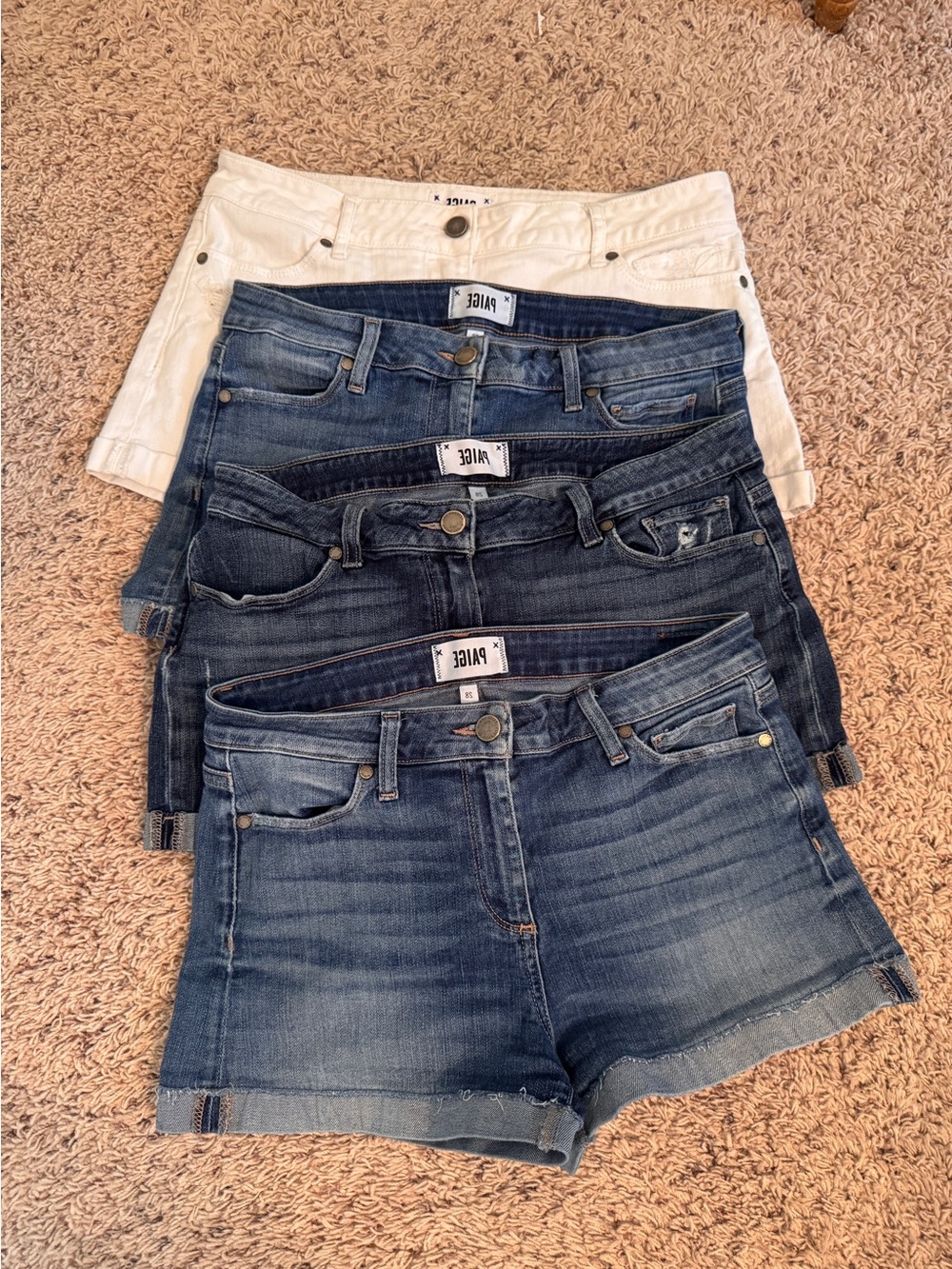 PAIGE Women's Denim Shorts Set in White and Blue Washes